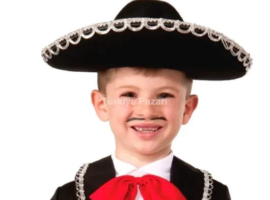 Gümüş Renk Şeritli Meksika Mariachi Latin Şapkası 55 cm Çocuk