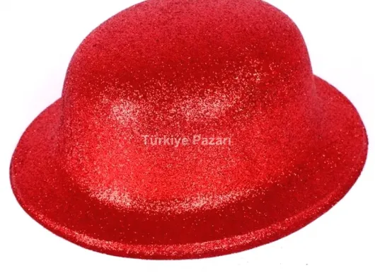Kırmızı Renk Yuvarlak Simli Plastik Parti Şapkası