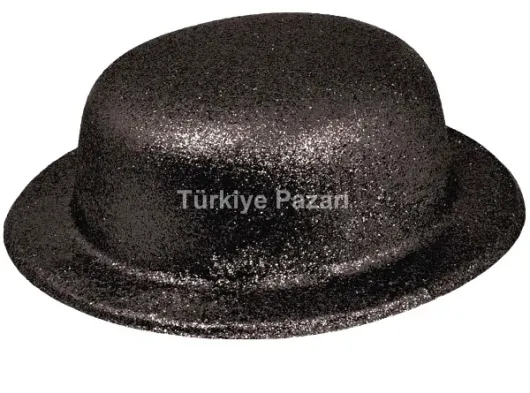 Siyah Renk Yuvarlak Simli Plastik Parti Şapkası