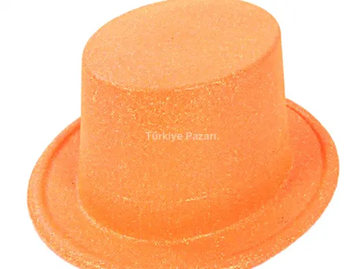 Floresan Turuncu Renk Simli Uzun Fötr Melon Şapka 12 cm