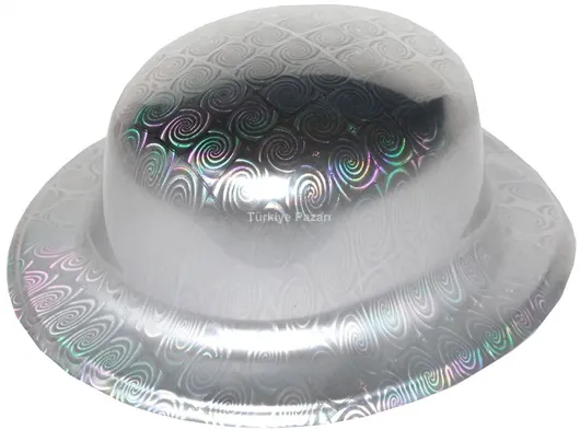 Gümüş Renk Hologramlı Plastik Yuvarlak Melon 27x24 cm