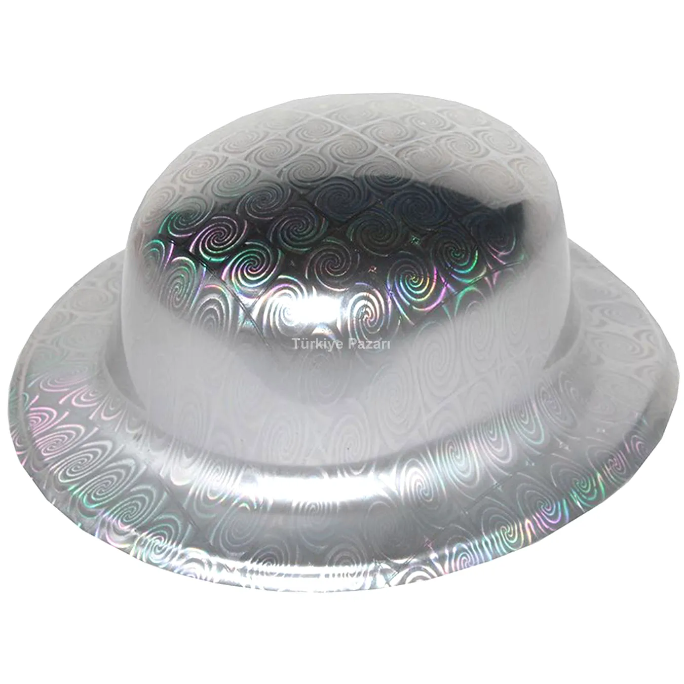 Gümüş Renk Hologramlı Plastik Yuvarlak Melon 27x24 cm