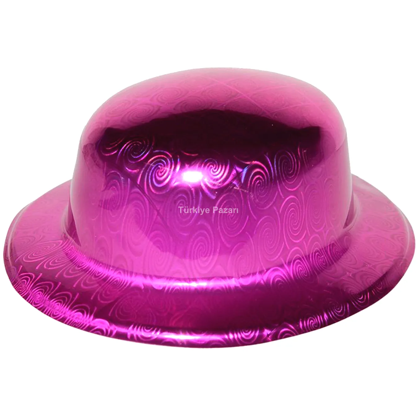 Pembe Renk Hologramlı Plastik Yuvarlak Melon 27x24 cm