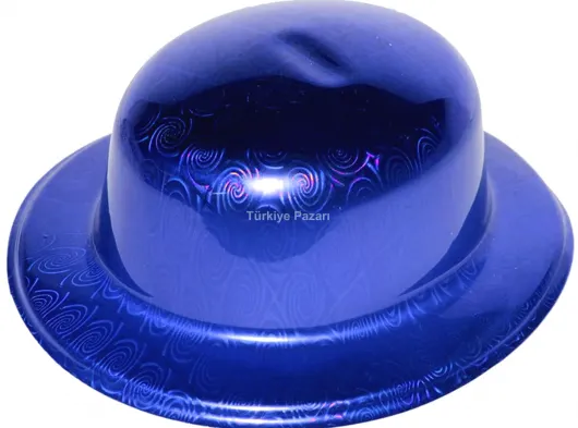 Mavi Renk Hologramlı Plastik Yuvarlak Melon 27x24 cm