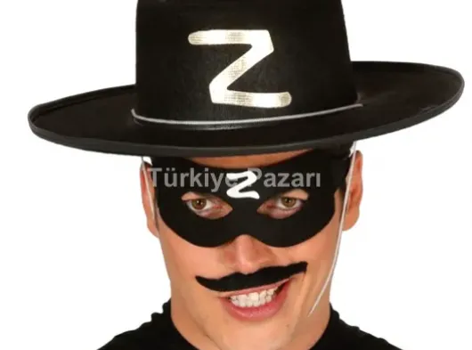 Z Logolu Yetişkin Zorro Şapkası ve Zorro Maskesi