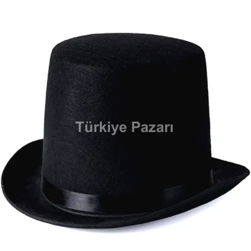 Yetişkinler İçin Siyah Renk Ringmaster Sihirbaz Şapkası Fötr Şapka 15 cm