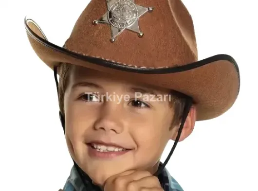 Çocuk Kovboy Şapkası - Vahşi Batı Kovboy Şerif Şapkası Kahve Renk