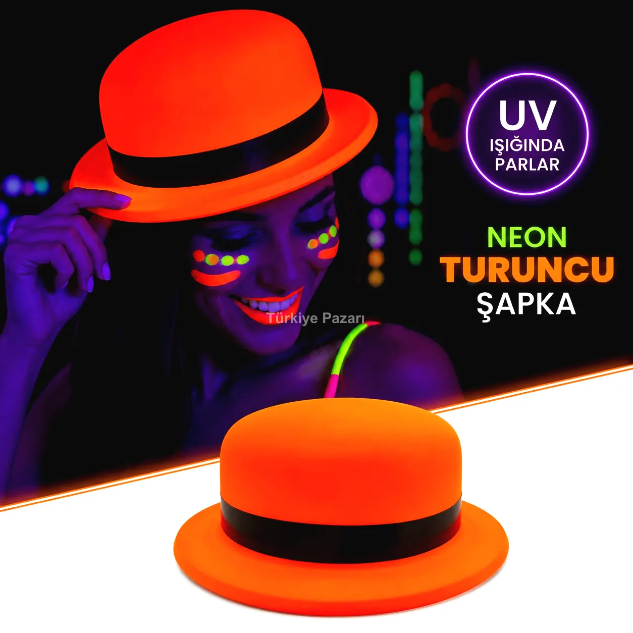 Neon Turuncu UV Parti Şapkası Plastik