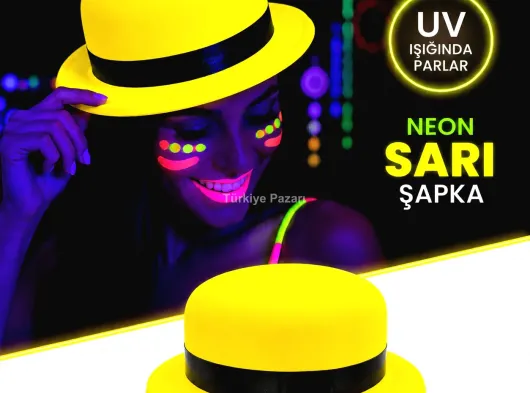 Neon Sarı UV Parti Şapkası Plastik