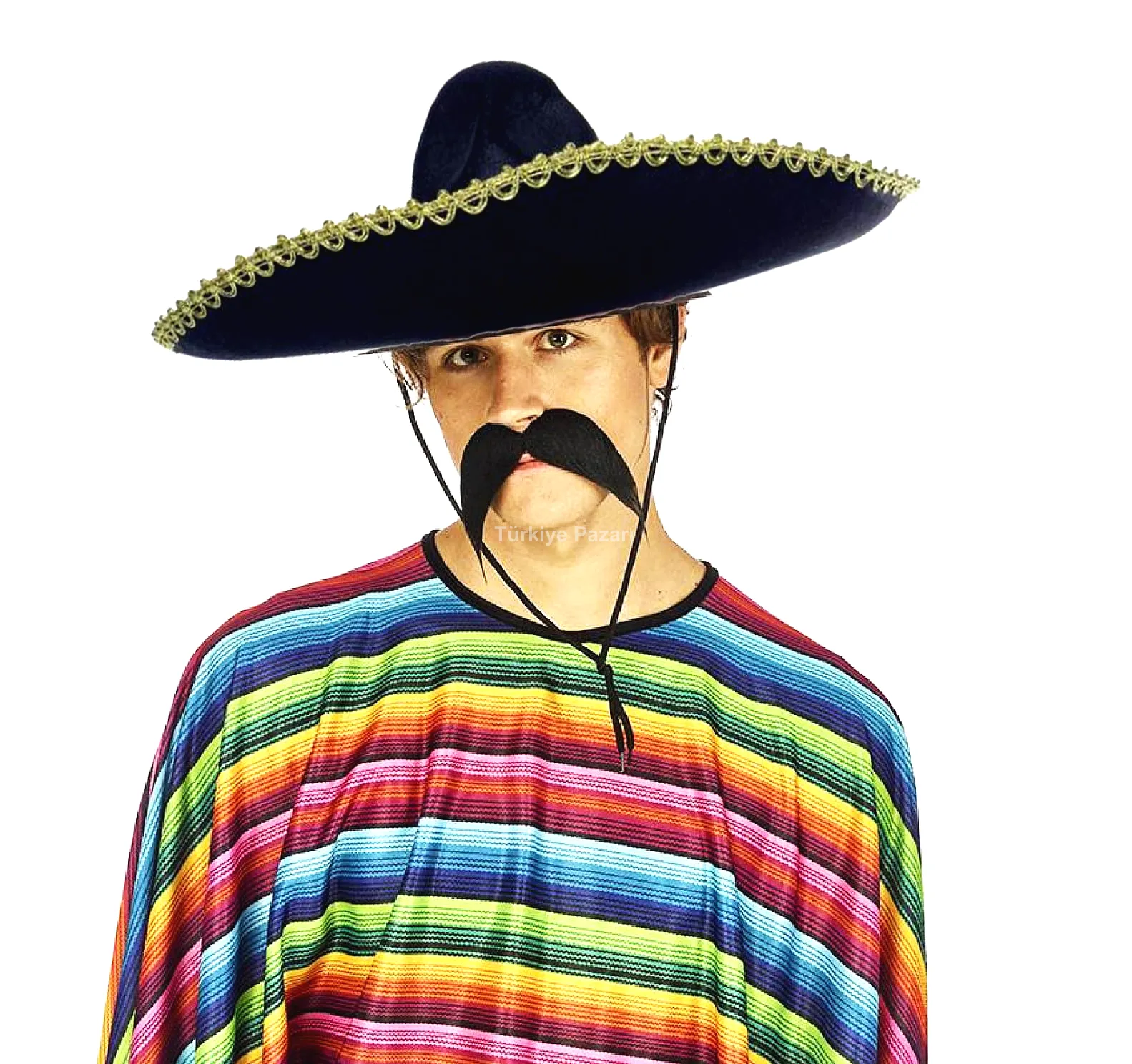 Sombrero Meksika Şapkası Mariachi Altın Şeritli Yetişkin Boy
