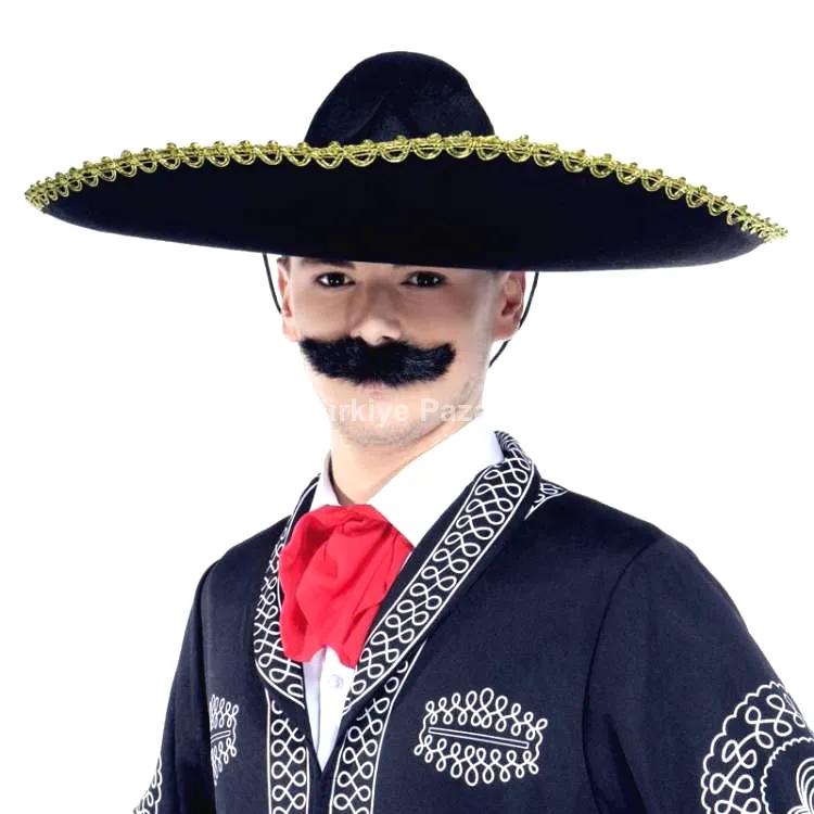 Sombrero Meksika Şapkası Mariachi Altın Şeritli Yetişkin Boy