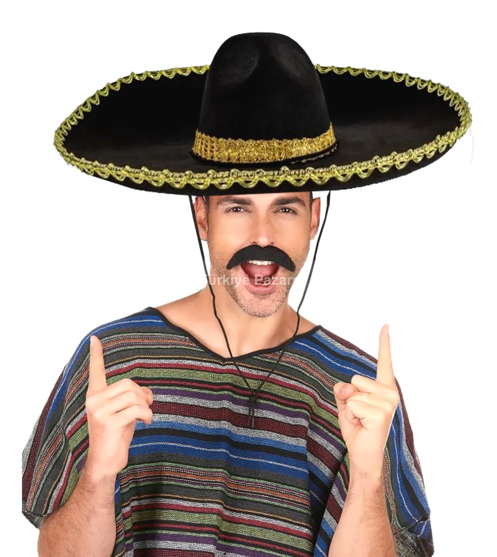 Sombrero Meksika Şapkası Mariachi Altın Şeritli Yetişkin Boy