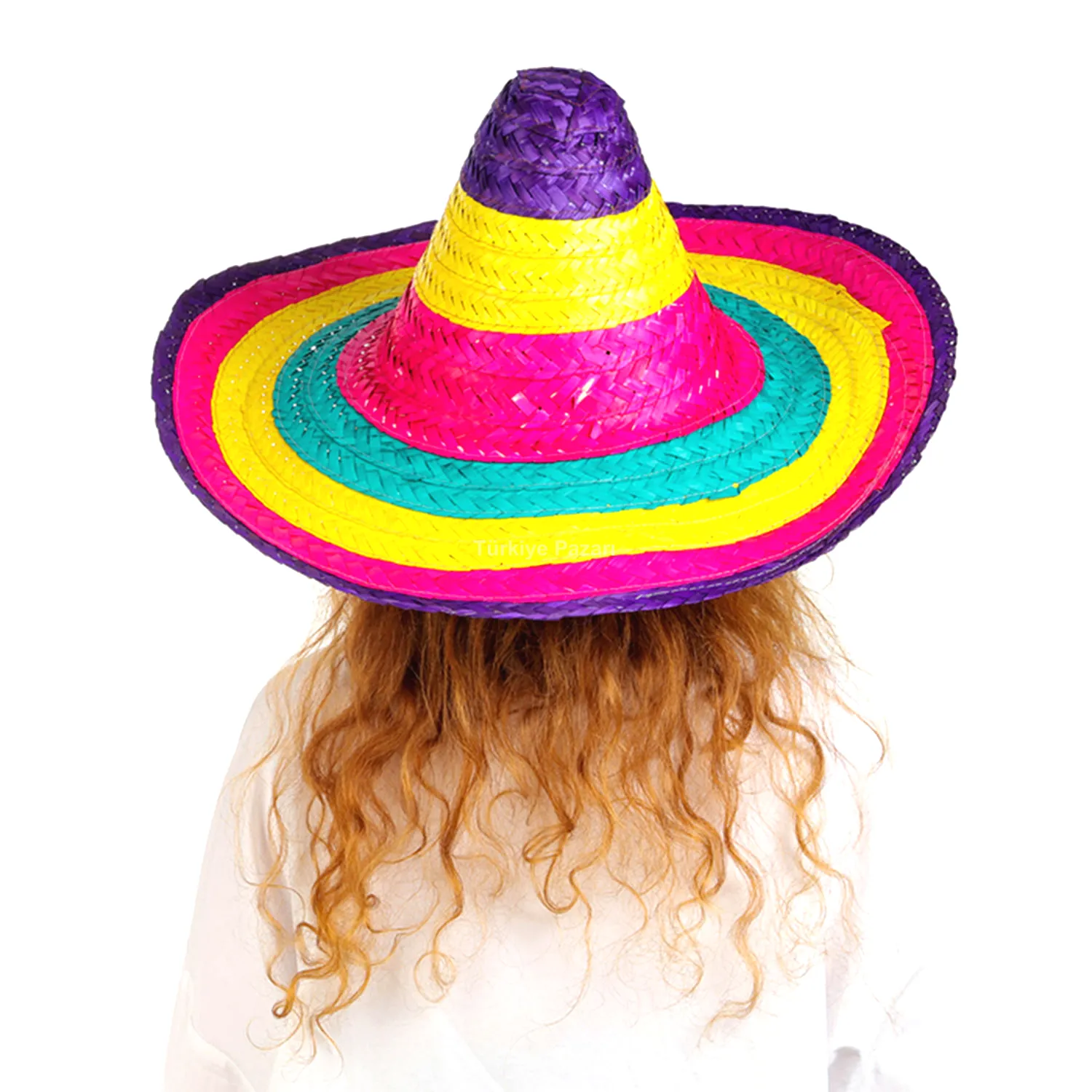 Sombrero Meksika Şapkası Renkli Örme Hasır Çocuk Boy