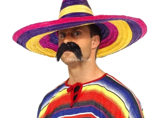 Sombrero Meksika Şapkası Renkli Örme Hasır Yetişkin Boy