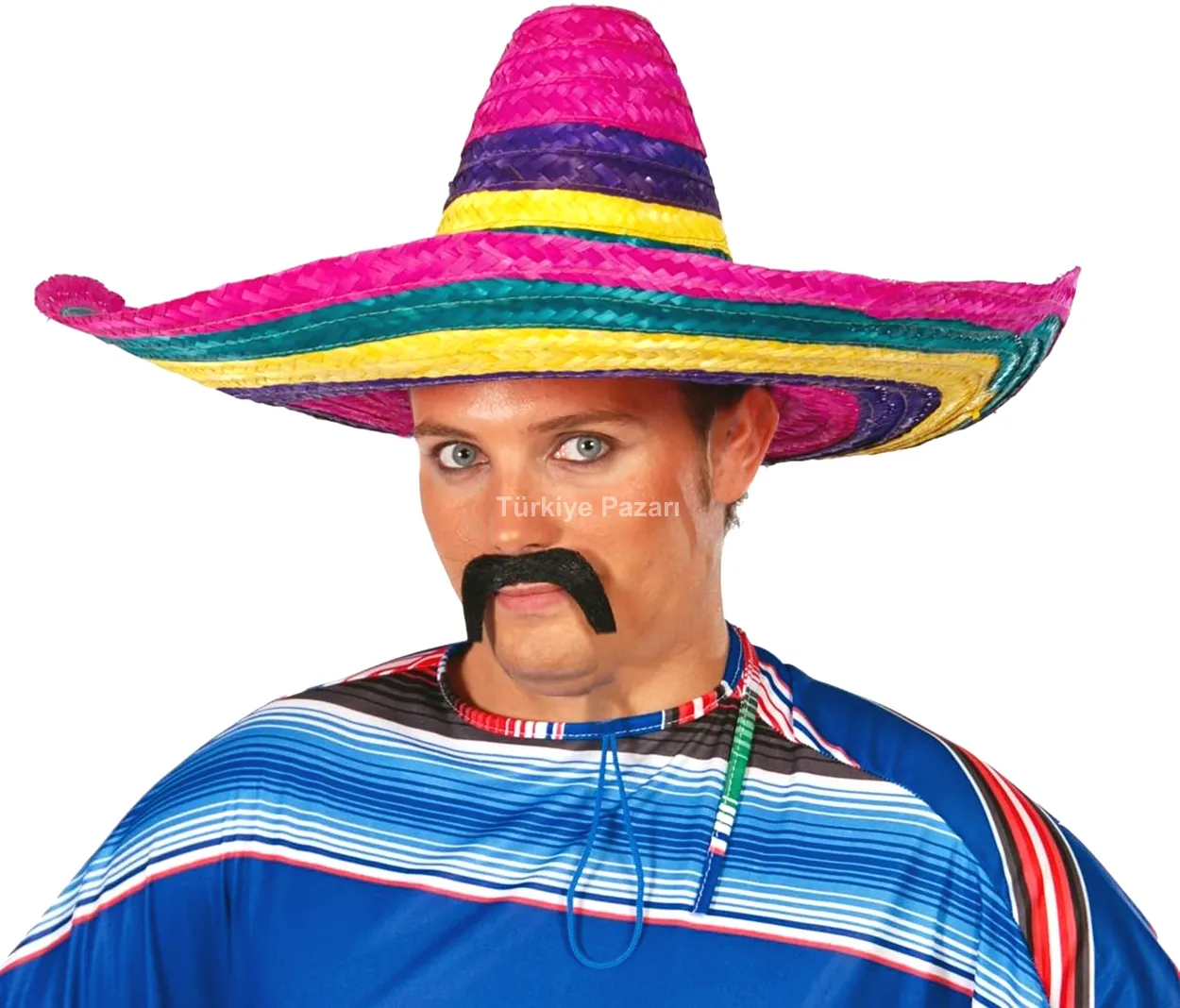 Sombrero Meksika Şapkası Renkli Örme Hasır Yetişkin Boy
