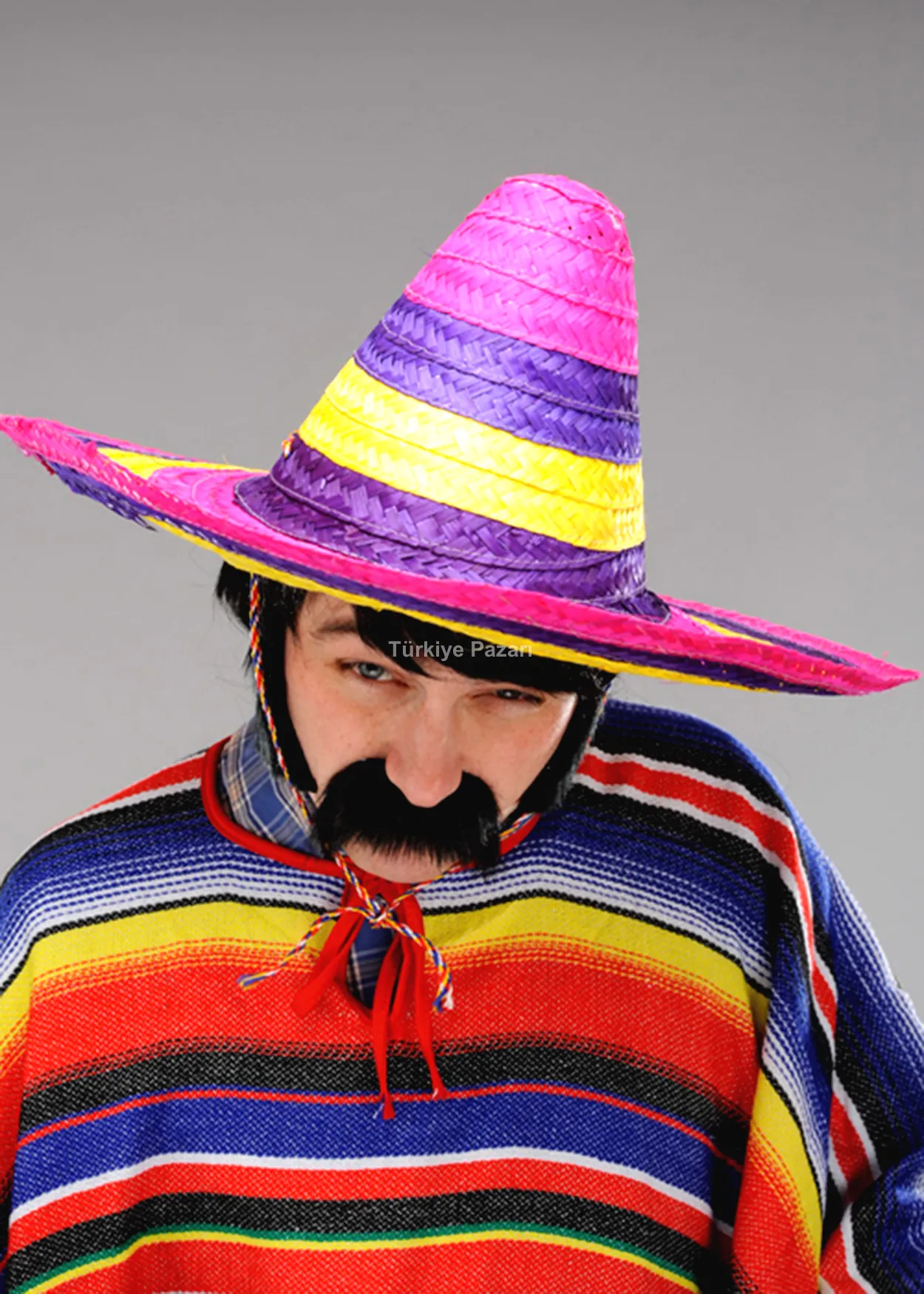 Sombrero Meksika Şapkası Renkli Örme Hasır Yetişkin Boy