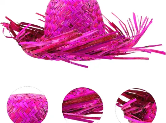 Tropikal Parti Pembe Fuşya Hasır Hawaii Şapkası 13x36 cm
