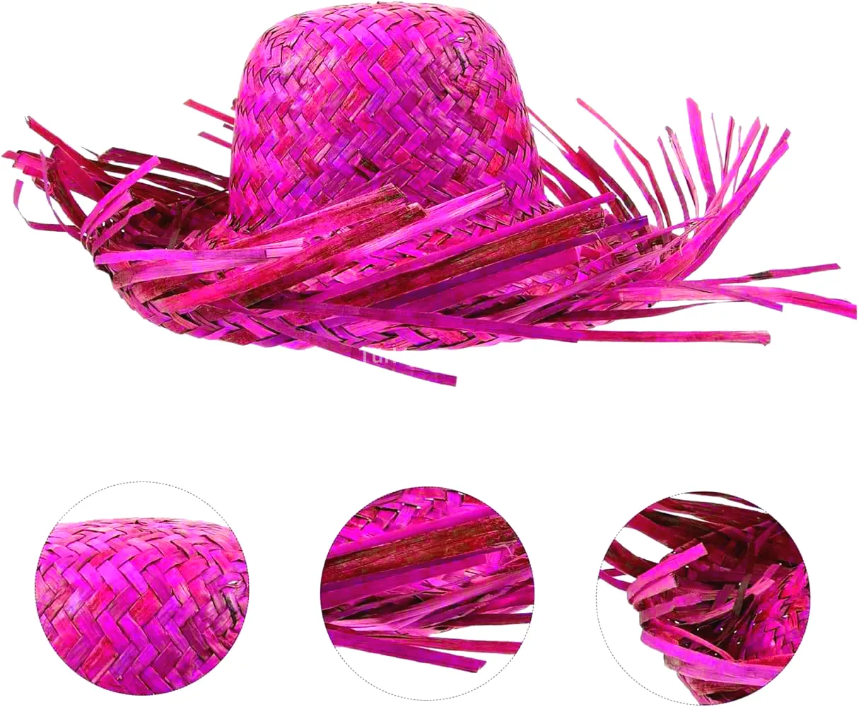 Tropikal Parti Pembe Fuşya Hasır Hawaii Şapkası 13x36 cm