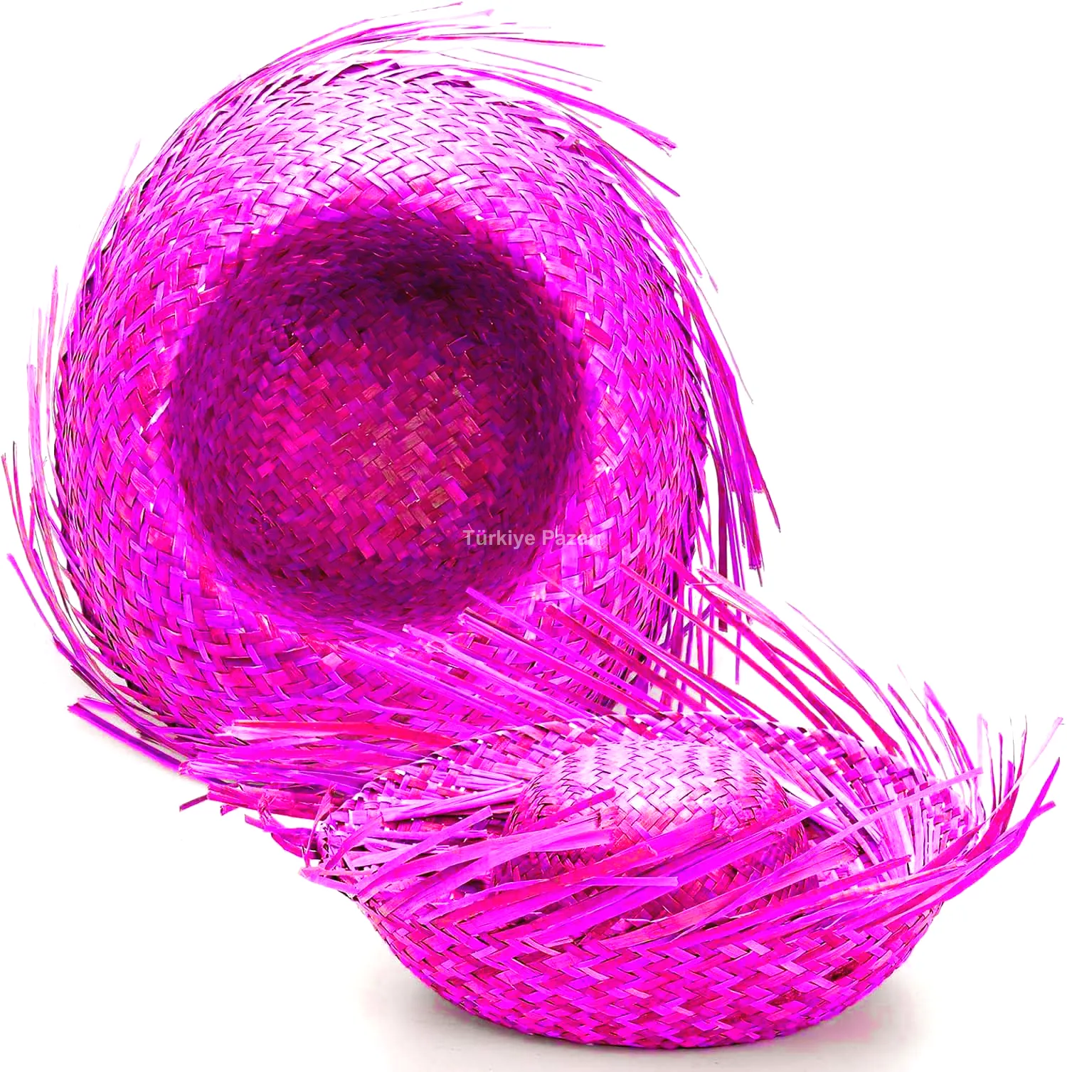 Tropikal Parti Pembe Fuşya Hasır Hawaii Şapkası 13x36 cm
