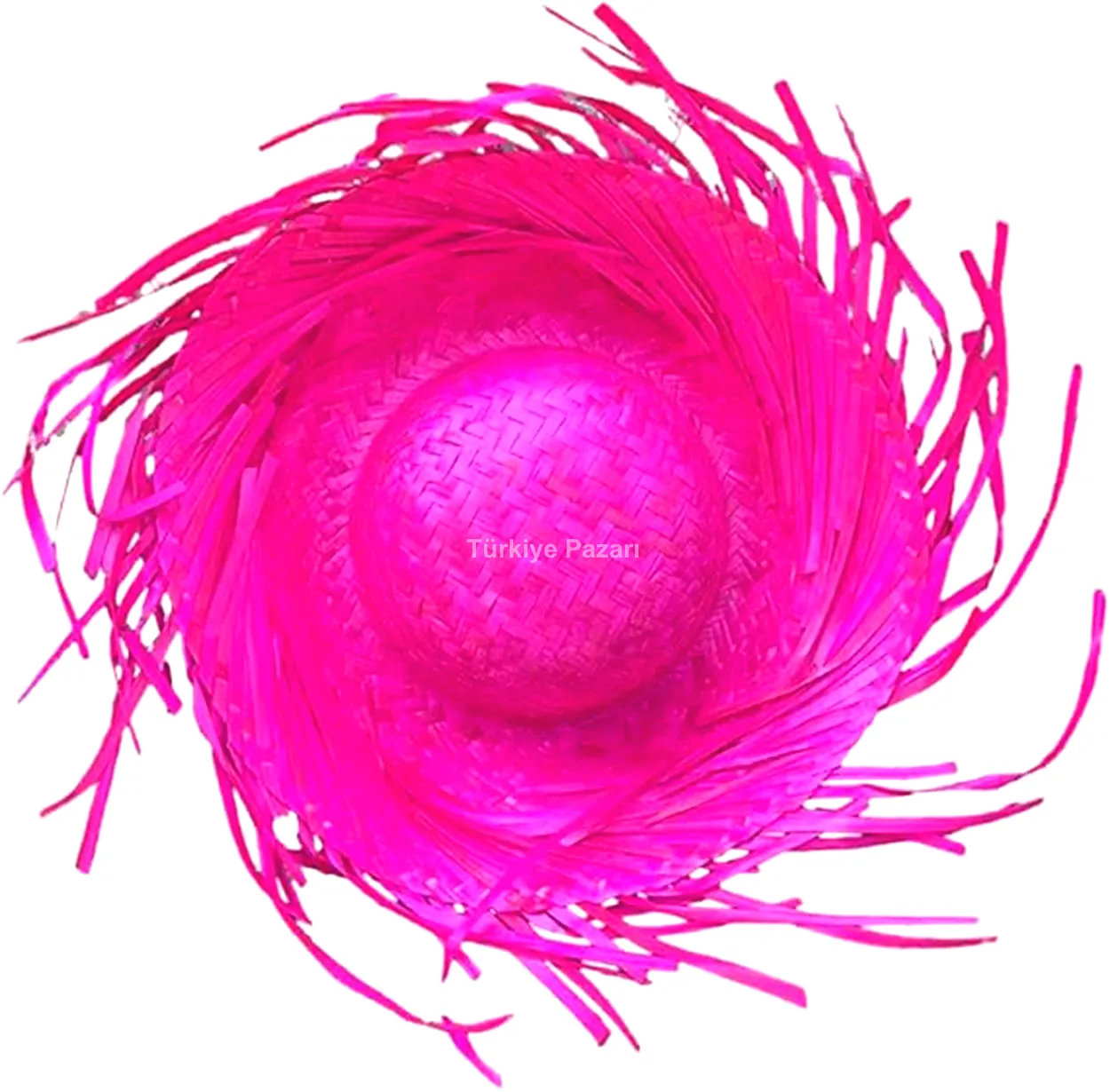 Tropikal Parti Pembe Fuşya Hasır Hawaii Şapkası 13x36 cm