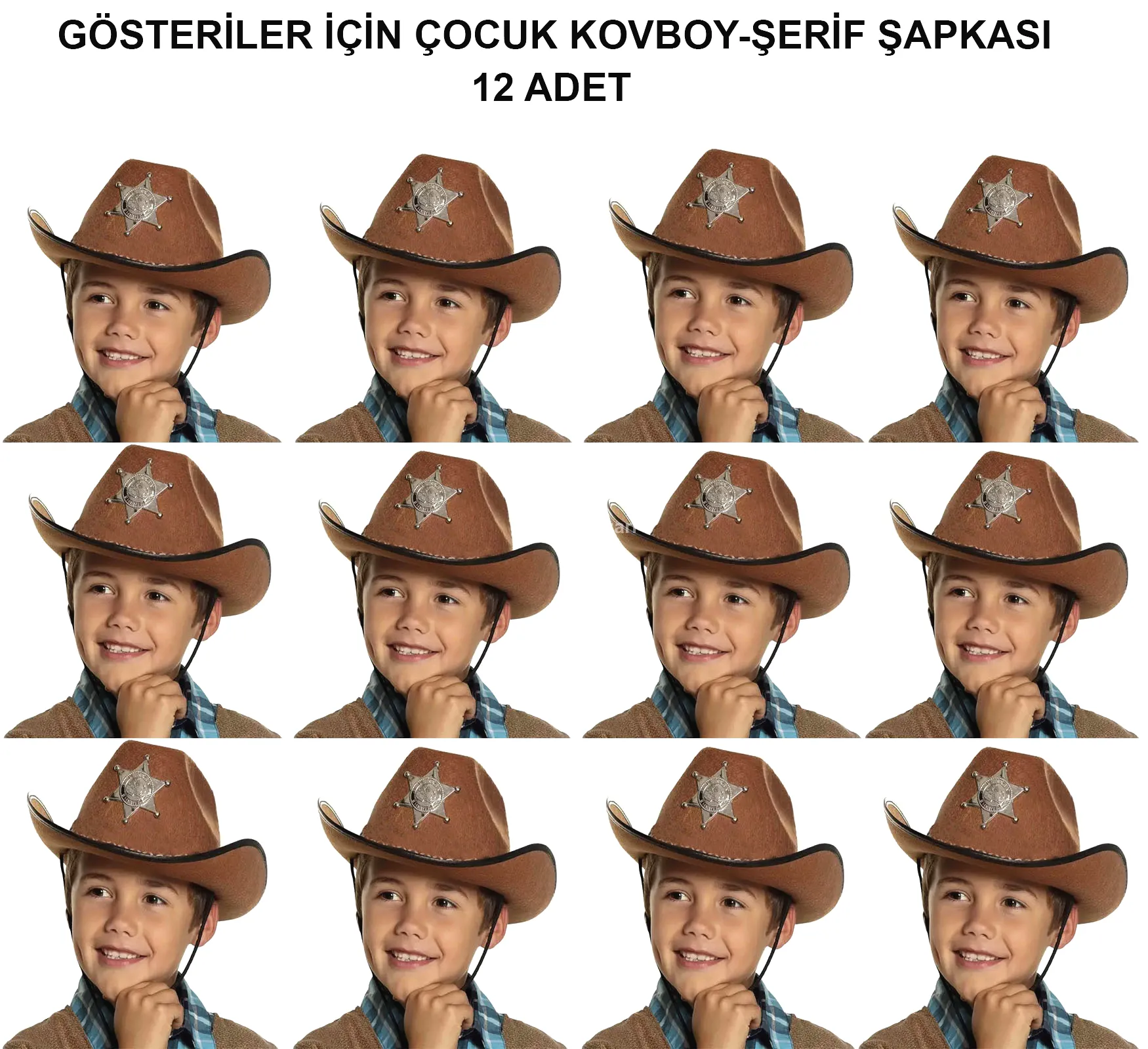 Kovboy Şerif Şapkası Kahve 12 Adet - Kostüm, Parti ve Gösteri Şapkası