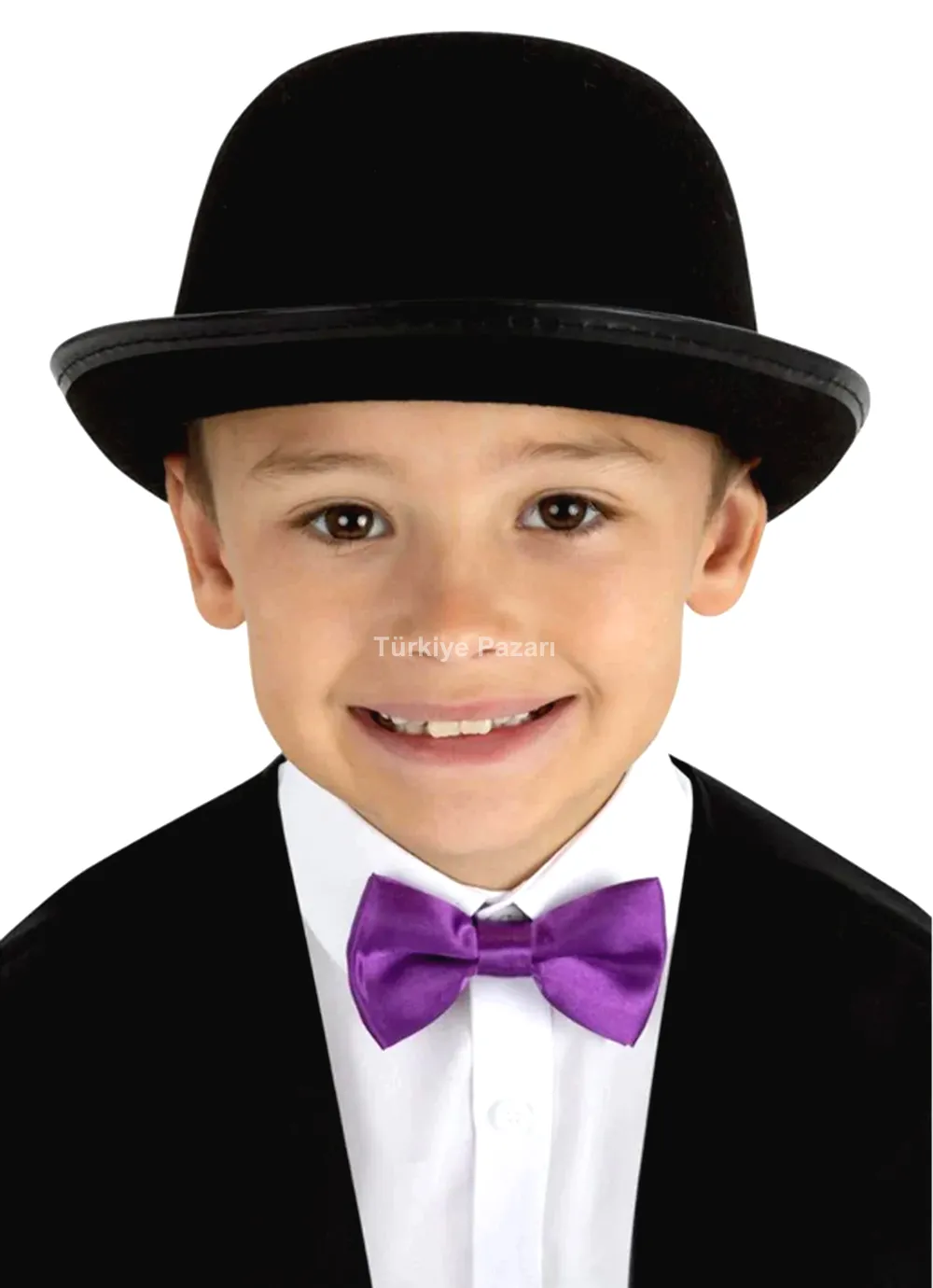 Charlie Chaplin Stil Çocuk Şapkası – Siyah Melon Parti Şapkası