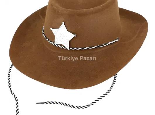 Çocuk Kovboy Şapkası Plastik Üzeri Flok Kaplama Açık Kahverengi