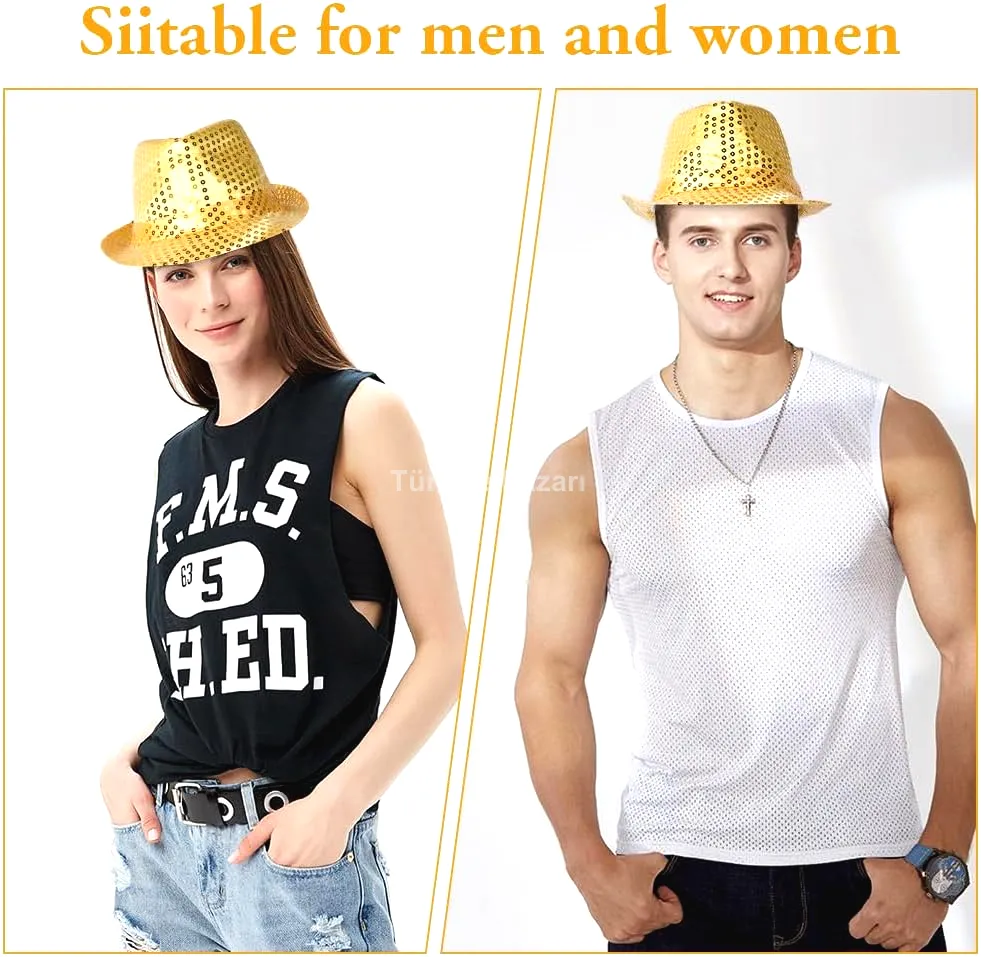 Disko Star Altın Gold Payetli Fötr Şapka Yetişkin Boy