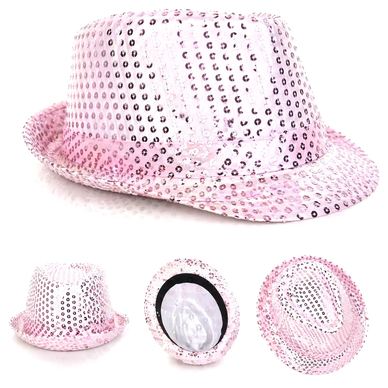 Pembe Payetli Disco Parti Şapkası Yetişkin Işıltılı Fötr Model
