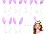 Lila Mor Tavşan Kulak Papyon Kuyruk 3 lü Taç Parti Seti