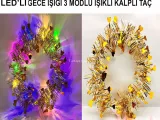 Kalp Püsküllü Gece Parıltısı 3 Modlu LED li Işıklı Taç Altın Renk