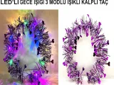 Kalp Püsküllü Gece Parıltısı 3 Modlu LED li Işıklı Taç Mor Renk