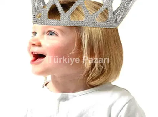 Gümüş Renk Çocuk ve Yetişkin Uyumlu Kraliçe Tacı Prenses Tacı 8X25 cm