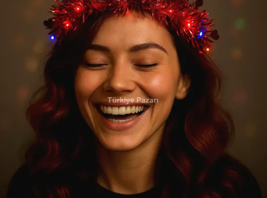 Kalp Püsküllü Gece Parıltısı 3 Modlu LEDli Işıklı Taç Kırmızı Renk