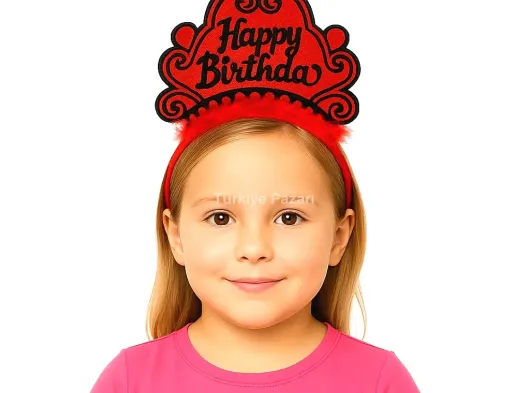 Kırmızı Happy Birthday Prenses Tacı – Doğum Günü Taç Aksesuarı