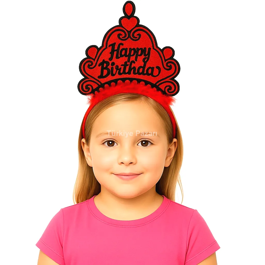 Kırmızı Happy Birthday Prenses Tacı – Doğum Günü Taç Aksesuarı