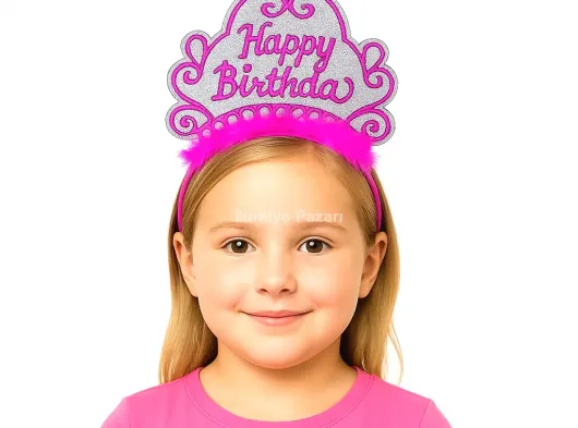 Pembe Happy Birthday Prenses Tacı – Doğum Günü Taç Aksesuarı