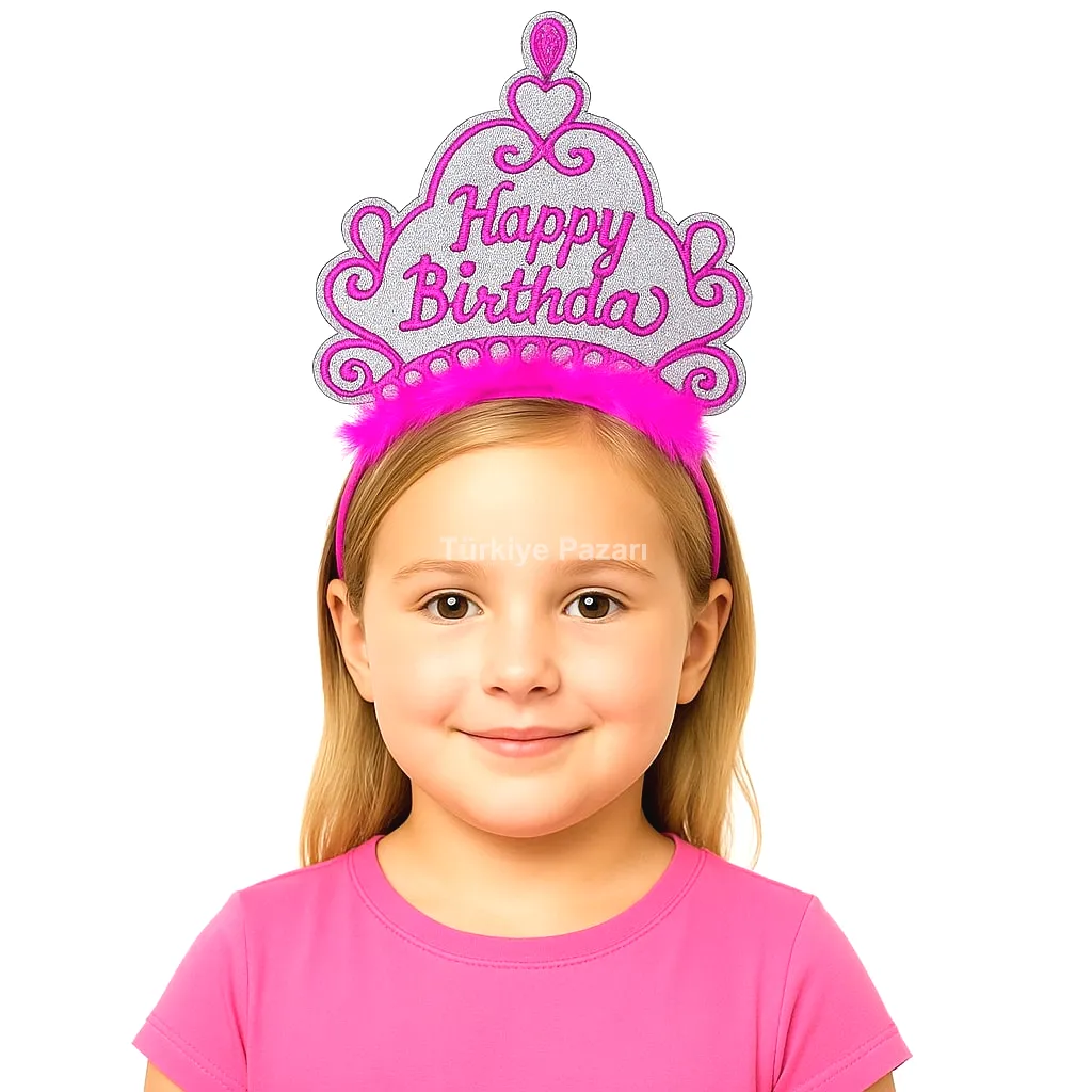 Pembe Happy Birthday Prenses Tacı – Doğum Günü Taç Aksesuarı