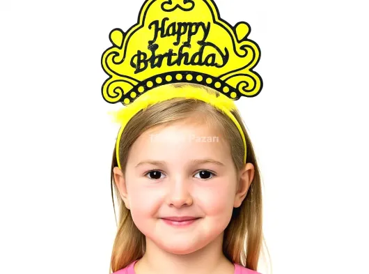 Sarı Happy Birthday Prenses Tacı – Doğum Günü Taç Aksesuarı