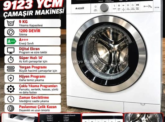 ARÇELİK 9123 YCM 9 KG 1200 DEVİR A+++ DİJİTAL ÇAMAŞIR MAKİNESİ